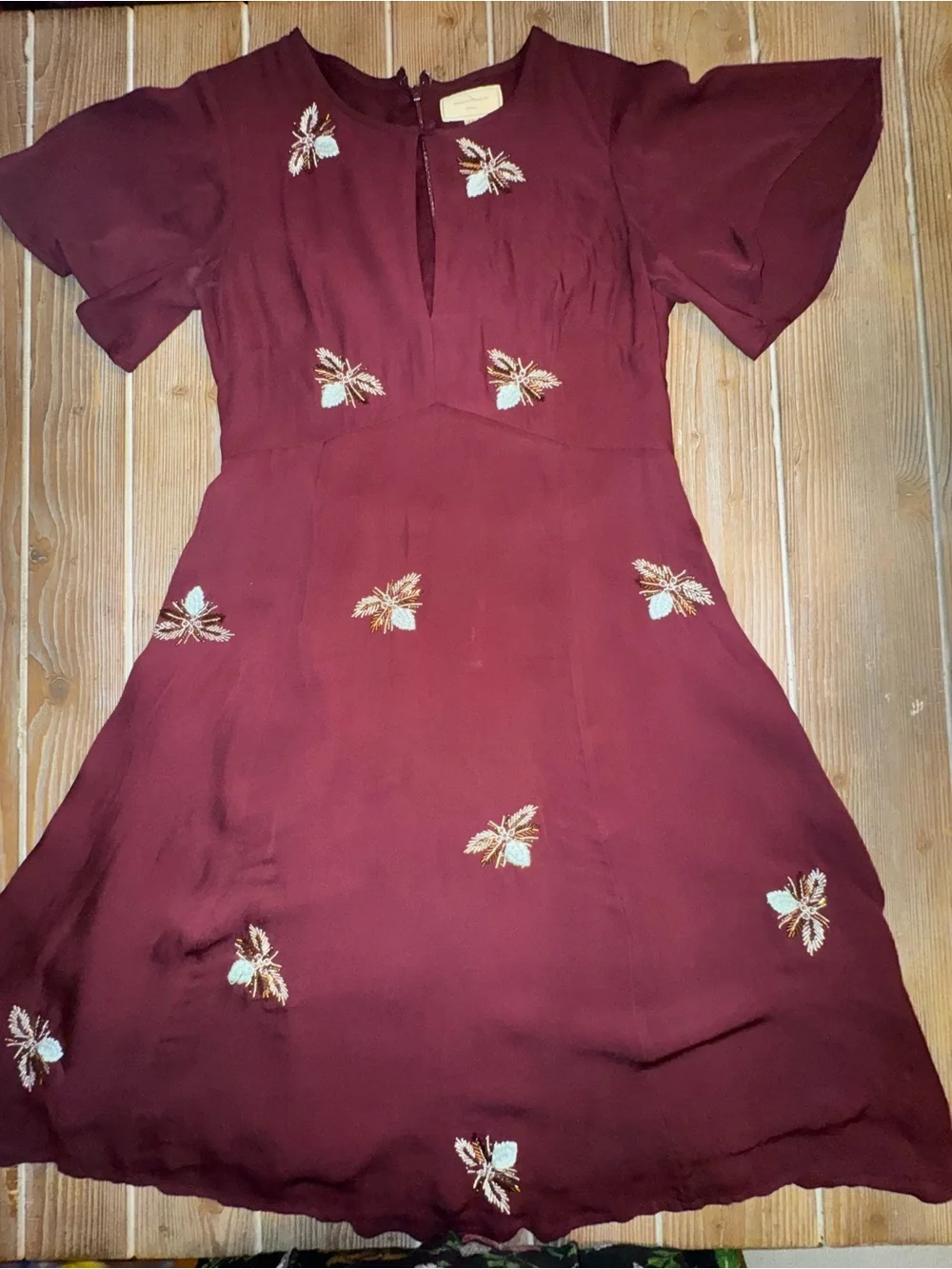 Anthropologie Moulinette Soeurs  Beaded Firefly Fit & Flare Flutter Sleeve Dress